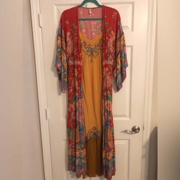 🧡Chasing Unicorns Stormy Weather embroidered silk slip dress apricot🧡 - Picture 10 of 10